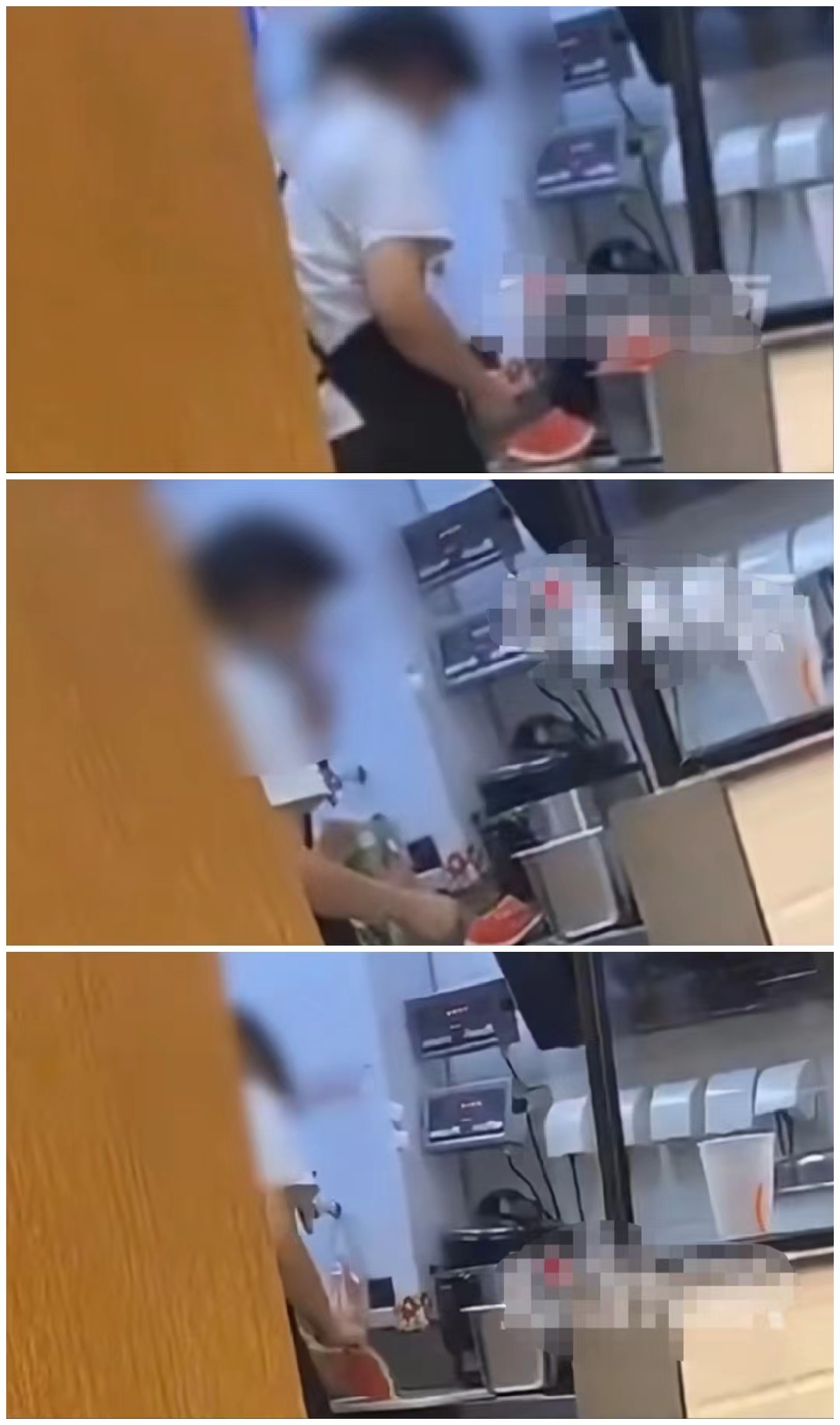 边切边吃西瓜？！COCO店员被指不卫生！